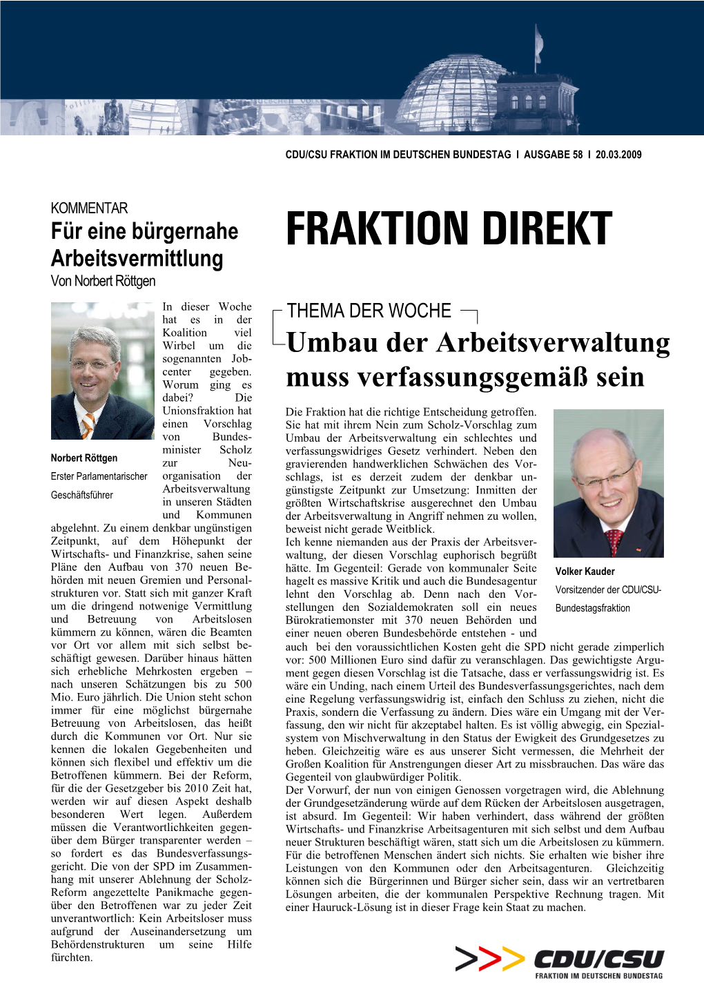 FRAKTION DIREKT Arbeitsvermittlung Von Norbert Röttgen