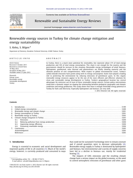 Renewable Energy Sources in Turkey for Climate Change Mitigation and Energy Sustainability