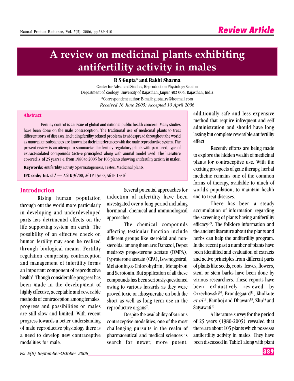 A Review on Medicinal Plants Exhibiting Antifertility Activity in Males