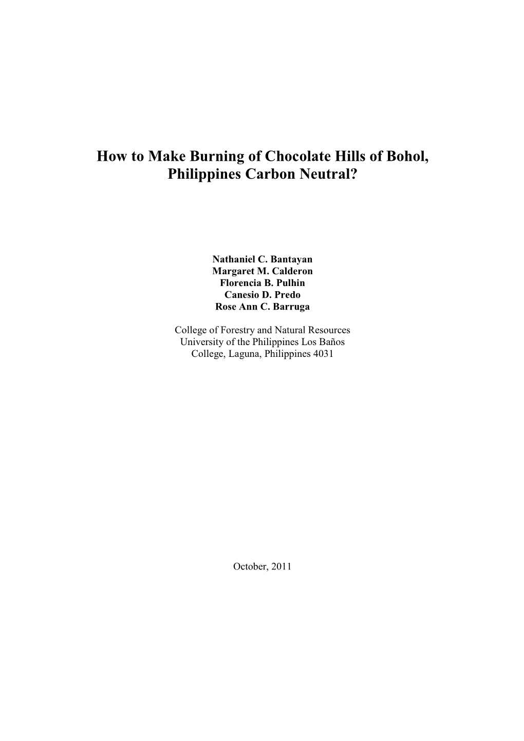 How to Make Burning of Chocolate Hills of Bohol, Philippines Carbon Neutral?