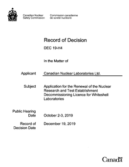 Record of Decision – Dec 19-H4