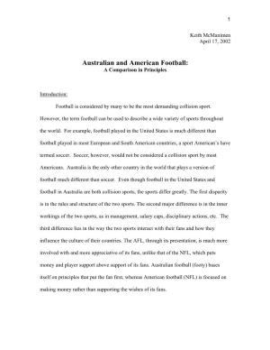 Australian and American Football: a Comparison in Principles