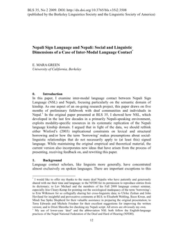 Nepali Sign Language and Nepali: Social and Linguistic Dimensions of a Case of Inter-Modal Language Contact*