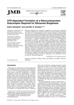 GTP-Dependent Formation of a Ribonucleoprotein Subcomplex Required for Ribosome Biogenesis