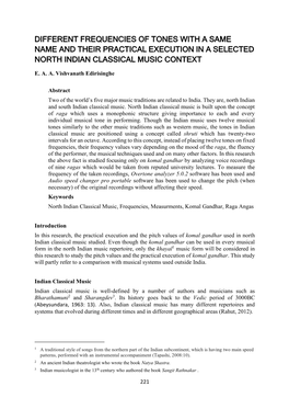 Different Frequencies of Tones with a Same Name and Their Practical Execution in a Selected North Indian Classical Music Context