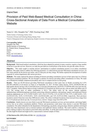 Provision of Paid Web-Based Medical Consultation in China: Cross-Sectional Analysis of Data from a Medical Consultation Website