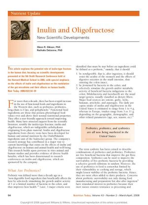 Inulin and Oligofructose New Scientific Developments