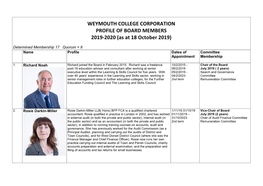 WEYMOUTH COLLEGE CORPORATION PROFILE of BOARD MEMBERS 2019-2020 (As at 18 October 2019)