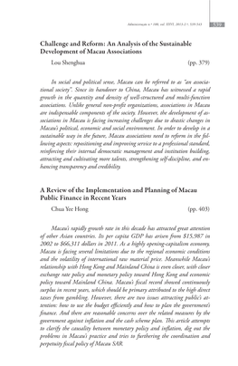 An Analysis of the Sustainable Development of Macau Associations Lou Shenghua (Pp