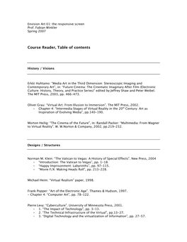 Course Reader, Table of Contents