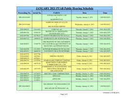 JANUARY 2021 PTAB Public Hearing Schedule