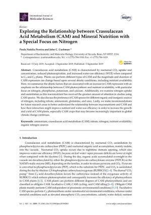 CAM) and Mineral Nutrition with a Special Focus on Nitrogen