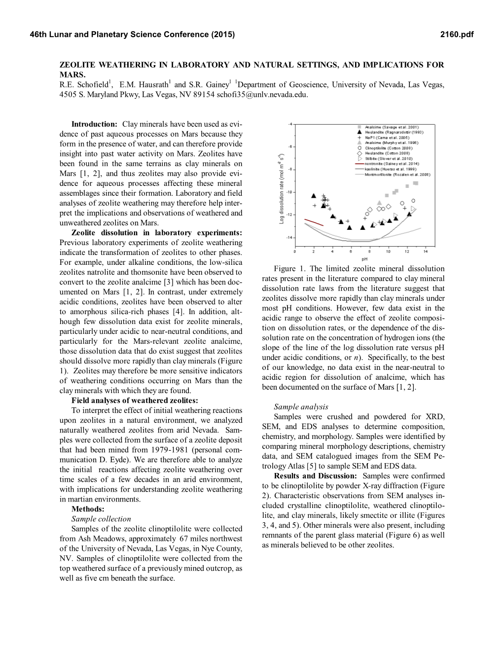 Zeolite Weathering in Laboratory and Natural Settings, and Implications for Mars