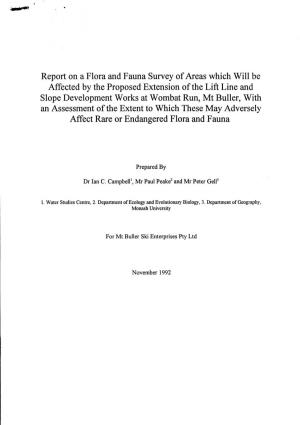 Report on a Flora and Fauna Survey of Areas Which Will Be Affected