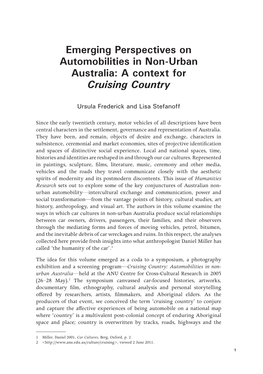 Emerging Perspectives on Automobilities in Non-Urban Australia: a Context for Cruising Country