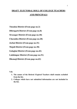 Draft Electoral Roll of College Teachers and Principals