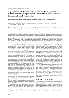 Euparyphium Albuferensis and Echinostoma Friedi (Trematoda: Echinostomatidae): Experimental Cercarial Transmission Success in Sympatric Snail Communities