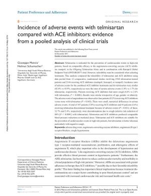 Incidence of Adverse Events with Telmisartan Compared with ACE Inhibitors: Evidence from a Pooled Analysis of Clinical Trials