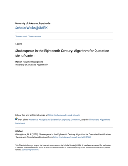 Shakespeare in the Eighteenth Century: Algorithm for Quotation Identification