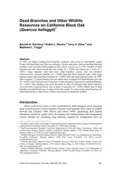 Dead Branches and Other Wildlife Resources on California Black Oak (Quercus Kelloggii)1