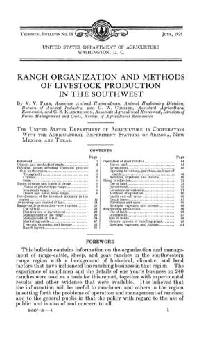 Ranch Organization and Methods of Livestock Production in the Southwest