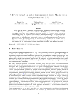 A Hybrid Format for Better Performance of Sparse Matrix-Vector Multiplication on a GPU