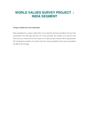 World Values Survey Project : India Segment
