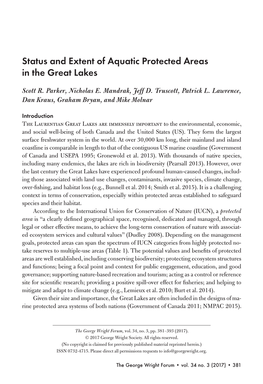 Status and Extent of Aquatic Protected Areas in the Great Lakes