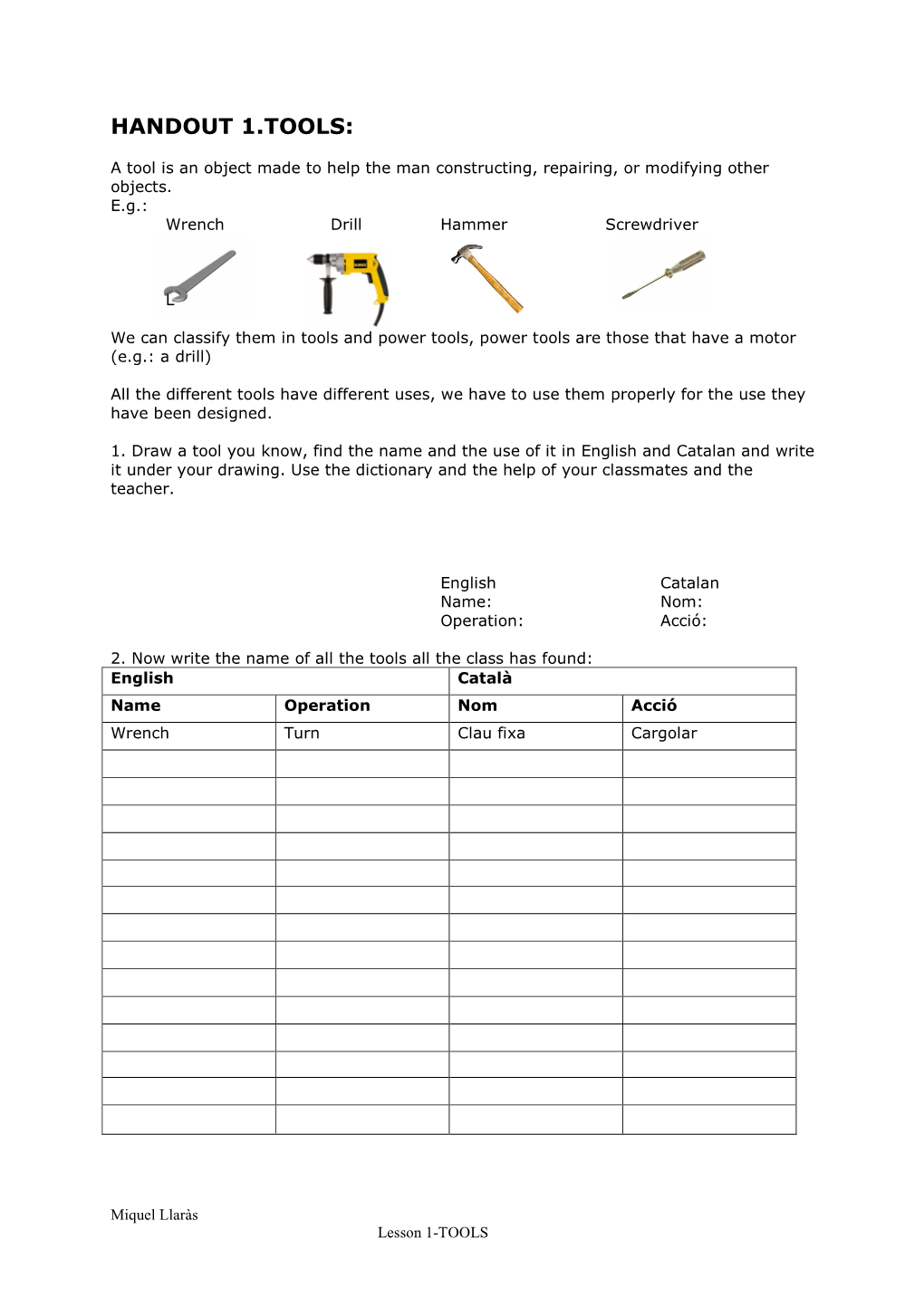 Handout 1.Tools