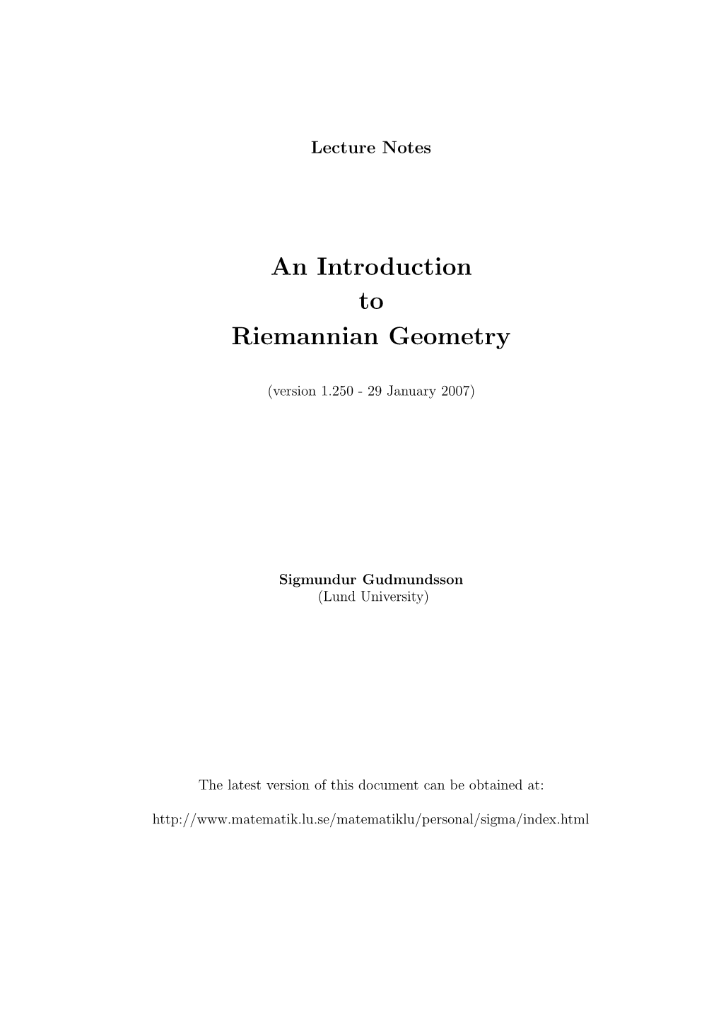 An Introduction to Riemannian Geometry