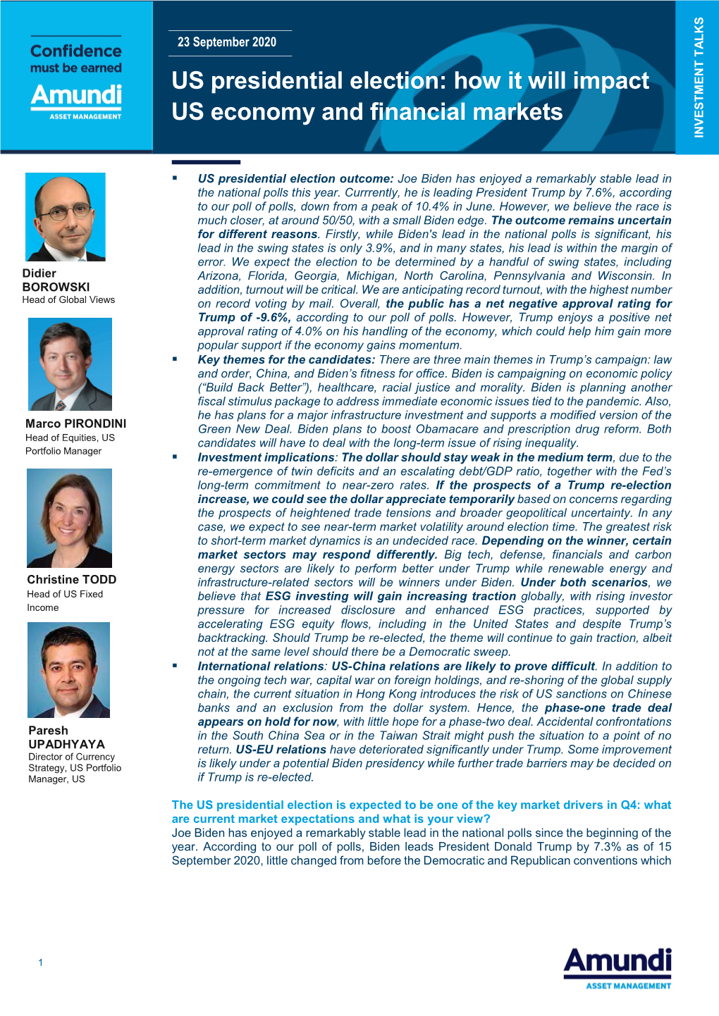 US Presidential Election: How It Will Impact US Economy and Financial Markets INVESTMENT TALKS TALKS INVESTMENT