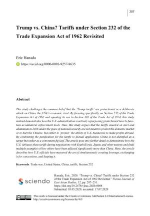 Trump Vs. China? Tariffs Under Section 232 of the Trade Expansion Act of 1962 Revisited