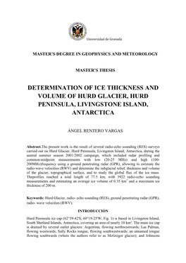 Determination of Ice Thickness and Volume of Hurd Glacier, Hurd Peninsula, Livingstone Island, Antarctica