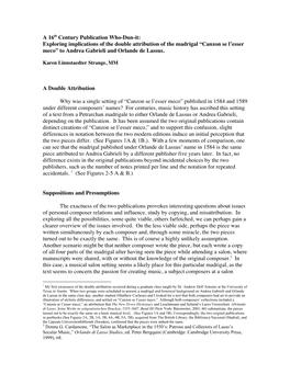 Exploring Implications of the Double Attribution of the Madrigal “Canzon Se L’Esser Meco” to Andrea Gabrieli and Orlande De Lassus