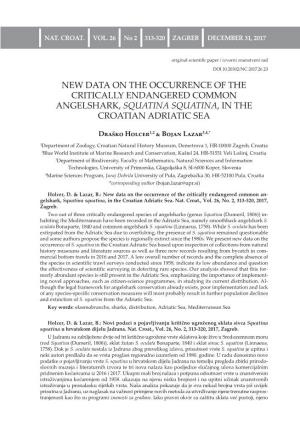 New Data on the Occurrence of the Critically Endangered Common Angelshark, Squatina Squatina, in the Croatian Adriatic Sea
