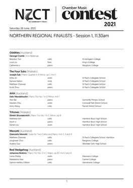 NORTHERN REGIONAL FINALISTS - Session 1, 11.30Am