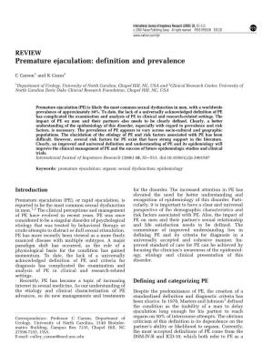 Premature Ejaculation: Definition and Prevalence