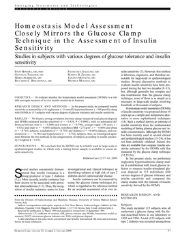 Homeostasis Model Assessment Closely Mirrors the Glucose Clamp