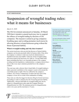 Suspension of Wrongful Trading Rules: What It Means for Businesses
