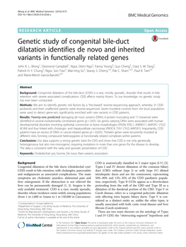 Genetic Study of Congenital Bile-Duct Dilatation Identifies De Novo and Inherited Variants in Functionally Related Genes John K