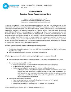 Pimavanserin Practice Based Recommendations