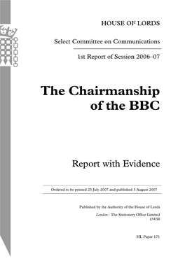 The Chairmanship of the BBC