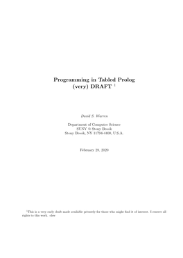 Programming in Tabled Prolog (Very) DRAFT 1