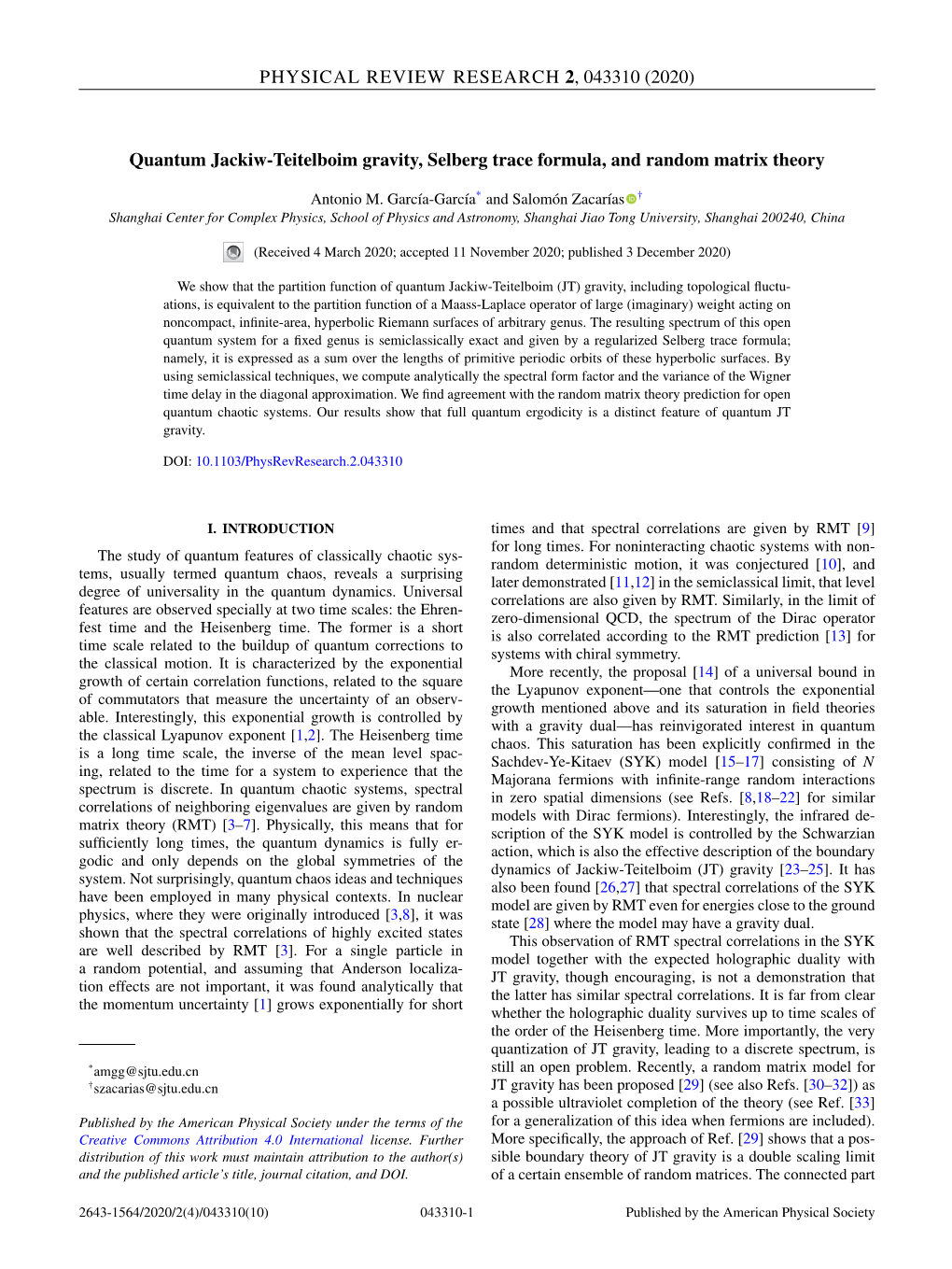 Quantum Jackiw-Teitelboim Gravity, Selberg Trace Formula, and Random Matrix Theory