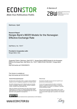 Norges Bank's BEER Models for the Norwegian Effective Exchange Rate