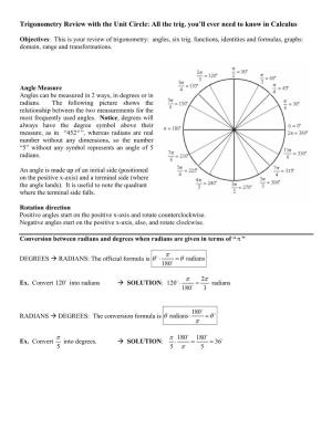 Trigonometry Review with the Unit Circle: All the Trig. You'll Ever Need