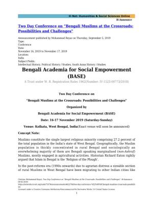 Bengali Academia for Social Empowerment (BASE) a Trust Under W