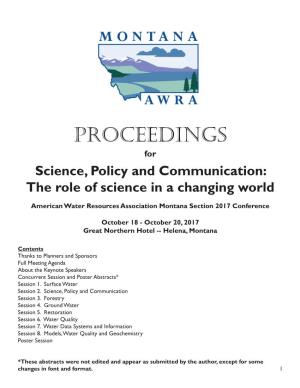 Proceedings for Science, Policy and Communication: the Role of Science in a Changing World