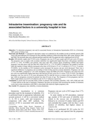 Intrauterine Insemination: Pregnancy Rate and Its Associated Factors in a University Hospital in Iran