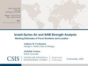 Israeli-Syrian Air and SAM Strength Analysis Working Estimates of Force Numbers and Location